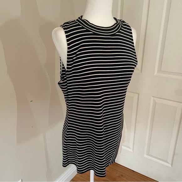 White House Black Market Size L - Black White Mock Neck Tank Stretch Modal Blend - Picture 3 of 7